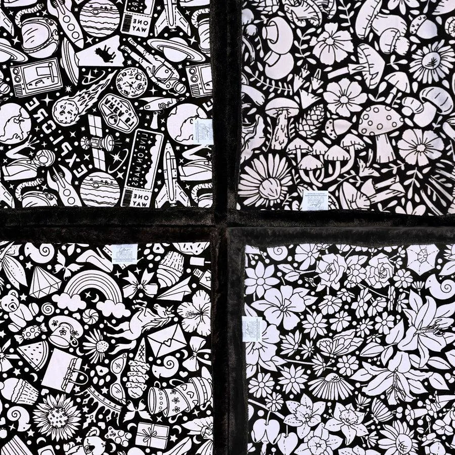 Black-and-white Coloring Your Own blanket designs, ready to color
