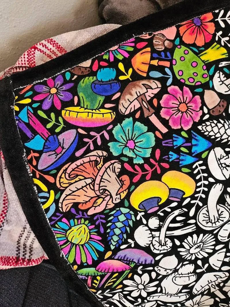 A customer’s colored-in mushroom design blanket