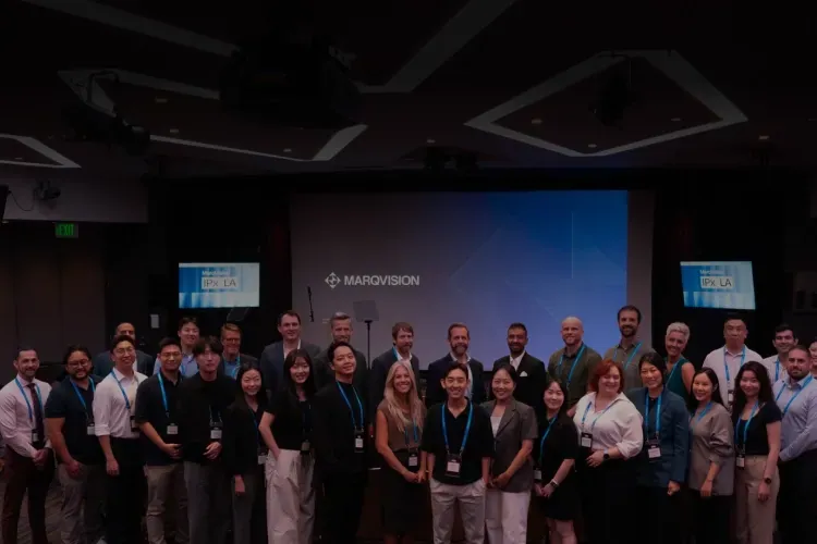 Speakers, customers, and the MarqVision team gathered on stage at IPx LA 2025